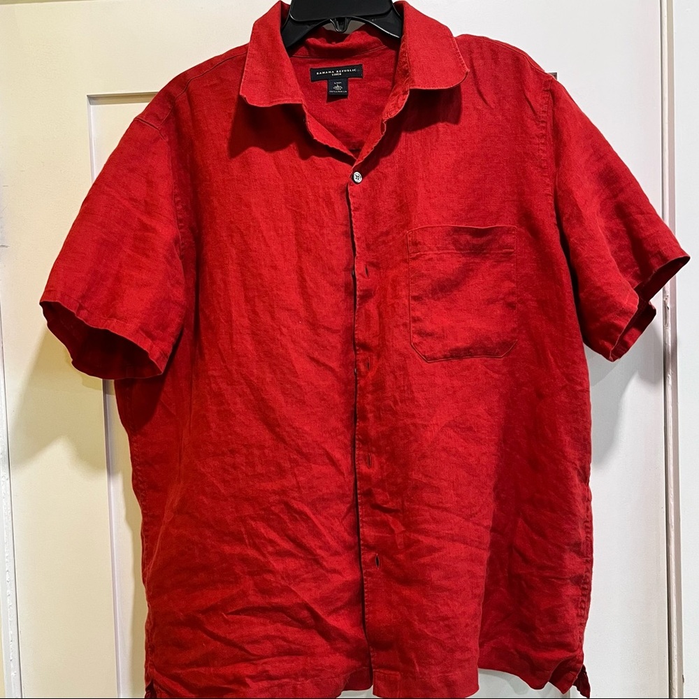 Red Linen Button Down Shirt Banana Republic Mens Large